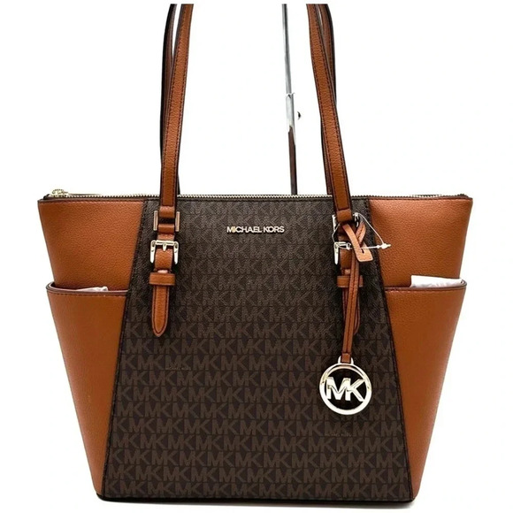 Michael Kors Large Charlotte Tote Bag Luggage Leather Brown (NWT) - Picture 1 of 12
